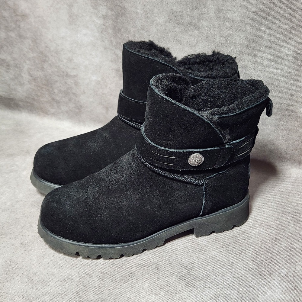 women's BEARPAW Wellston Black Suede Sheepskin boots ankle Size 6